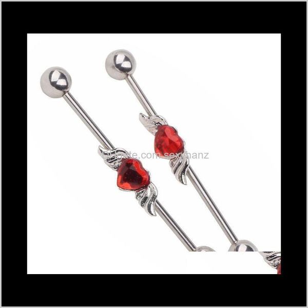 Otro cuerpo al por mayor Crazy Fashion Punk Jewelry Long Bar Pendiente Corazón con alas Oreja Industrial Piercing Drop Entrega 2021 Ohwdl