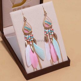 Autres boucles d'oreilles pour plumes longues bohèques Bohniques Boho Boucles d'oreilles de chaîne de couleur en or