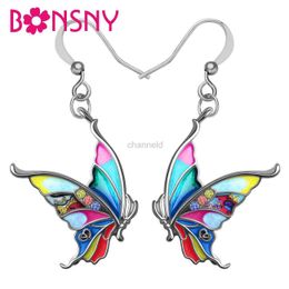 Autres Bonsny Emalie Alloy Floral Swallowtail Boucles d'oreilles papillon Papilio Dang Drop Fashion Party Bijoux pour femmes Girls Charms Gift 240419