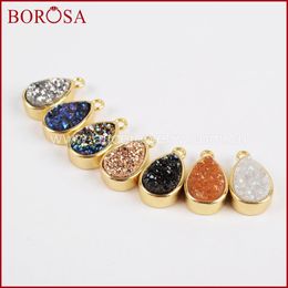 Autre perle de charme en cristal Drusy BOROSA, couleur or lunette larme arc-en-ciel titane cristal Druzy charme bijoux pendentif ZG0155