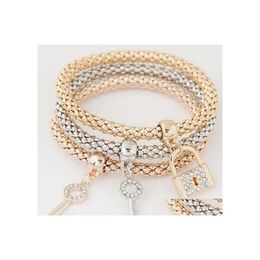 Autres bracelets 1 setis3pcs clé médaillon bracelet mode clés médaillons pendentif charme bracelets bracelets femmes couches or couleur bracelet Dhnux