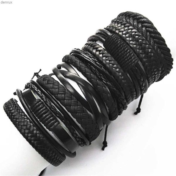 Autres bracelets 10 pcs / ensemble Black Wrap tissé New Fashion Fashion Men de bracelets masculins Bracelets en cuir masculin Brangle Bijoux en gros Giftl240415