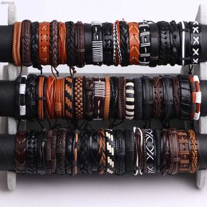 Andere armbanden 10 stks/lot mode retro kleur lederen armband voor mannen dames klassieke vintage bangle juwelen festival feest geschenken verstelbare sizel240415