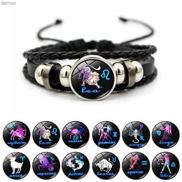 Andere armbanden 12 Zodiac Signs Constellation Charm Blacelet Men Women Women Fashion Multilayer Weave Leather Bracelet Bangle Birthday Gifts-1L240415