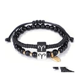 Andere armbanden 2 stks/set Handgemaakte 12 Sterrenbeelden Armband Touw Gevlochten Paar Natuursteen Kralen Vriendschap Sieraden Drop Delivery Otjer