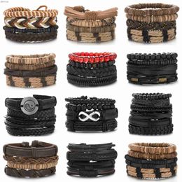 Autres bracelets 4pcs / ensemble Bracelet en cuir enveloppe tressée pour hommes femmes vintage yin yang infinity perles de bois bracelets mâle