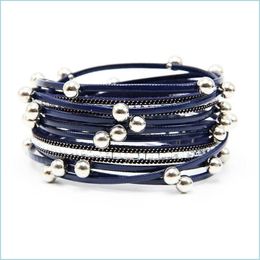 Andere armbanden 5 kleuren Nieuwe mode Shinning Bead Wrap PU Leather Bracelet Bangle Women Design Mtilayer met Magnetic Clasp Drop de DHRG8