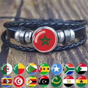 Autres bracelets africain drapeau country bracelets hommes femmes Algérie Soudan Tunisie drapeau marocain dôme en cuir noir charme bracelets punk joelryl240415