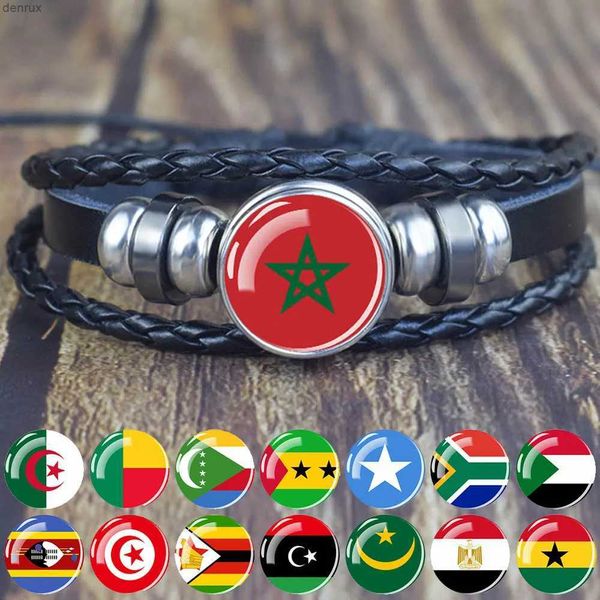 Otras pulseras Africa Country Flag Pulseras Hombres Mujeres Argelia Sudán Túnez Marruecos Flagal Glass Dome Charm Bangles Punk Jewelryl240415