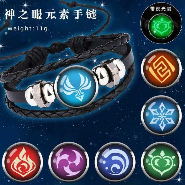 Otras pulseras Juego de anime Genshin Impact Pulsor Cosplay Prop 7 Elemento Ojo de arma de dios original Braceletas de cuero Mujeres Bangle Jewell240415