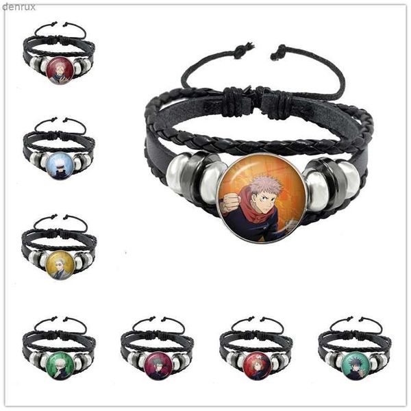 Autres bracelets Anime Jujutsu Kaisen Bracelet Art Photo Fashion Decorative Glass Dome Cabochon Le cuir bracelet pour femmes Bijoux Men Giftl240415