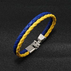 Andere armbanden blauwe gele armband Oekraïense vlag kleur armband sieraden Oekraïne vlag gevlochten lederen armband voor mannen vrouwen kinderenl240415