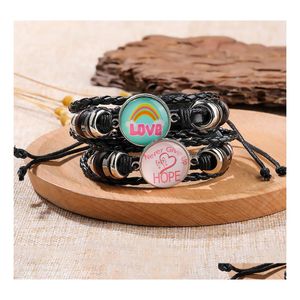 Autres Bracelets Sensibilisation Au Cancer Du Sein Espoir Bracelet Pour Les Femmes Ruban Rose Charme En Cuir Tressé Corde Wrap Bracelet De Mode À La Main Otjnm