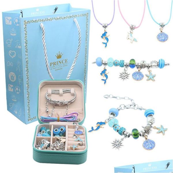 Autres bracelets Bracelets de charme Bracelets pour enfants Kit de fabrication de fournitures Perles Creative DIY Bijoux en cristal faits à la main Kid Rose Coffret cadeau Se Dh7Si