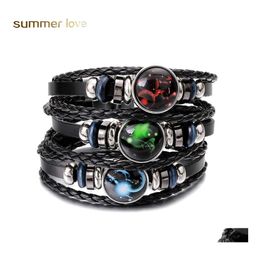 Otras pulseras Diseño 12 constelaciones pueden personalizar pulsera colgante luminosa moda cúpula de cristal joyería de geometría para hombres mujeres gota OTCFQ