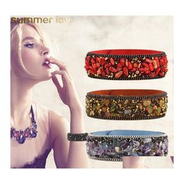 Autres bracelets Mode Gemstone Crystal Bracelet en cuir Femmes Vintage Wrap Cuff Bracelet Bracelet Bijoux d'été Drop Livraison OT97T