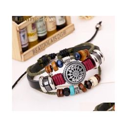 Andere armbanden mode mtilayer mannen kralen lederen zonvorm charmes gevlochten voor vrouwen vintage punk wrap polsband sieraden drop deliv othuf