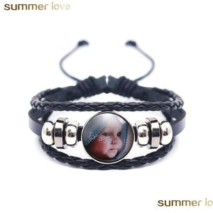 Otras pulseras Moda Nuevo diseño Mti Layer Pulseras trenzadas Lovely Baby Art Picture Glass Cabochon Black Leather Wrap Magnético Br Dhekj