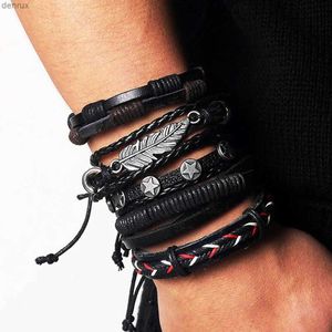 Autres bracelets Ifmia Bracelet en cuir vintage Fashion Fashion Tricot à main Bracelet à feuilles de plumes en cuir à main