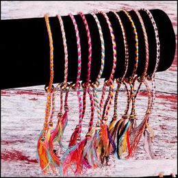 Otras pulseras Joyas Kimter Hecho a mano Borla Nudos Cuerdas Pulsera Étnica Cuerda de algodón Suerte tibetana Cadena Brazaletes para parejas Q508Fz Gota