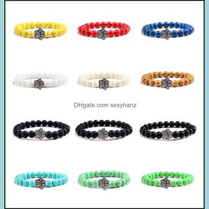 Otras pulseras Joyas Natural Matte Lava Black Lava Volcánica Pata de patada Pulsera de estampado Homme femme Pet Memorial Cat Dog Lo Dhohu