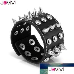 Autres Bracelets Jovivi 1X Hommes Femmes Chaîne Cloutée Rivet Skl Demon Spike Cuir Véritable Punk Rock Gothique Biker Large Cuff Bra Dhgarden Dhsq0