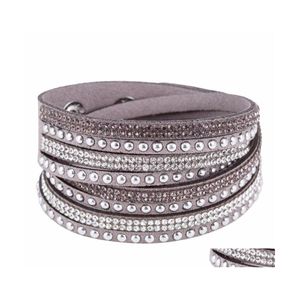 Andere armbanden Koreaanse 6 rij kristallen lederen armband glinsterende sticker wrap strass Regatone gewikkeld voor feest bruiloft sieraden cadeau druppel dhgml