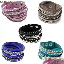 Otras pulseras Moda coreana Pu Pulseras de cuero Mti Layer Rhinestones Crystal Colorf Wrap Pulsera para mujeres Hombres Joyería Brazaletes Dhqze