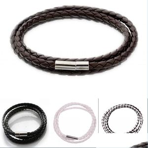 Andere armbanden lederen wrap sieraden armband mti kleur geweven bedelarmbanden mannen dames polsband ketting roestvrijstalen clasp 1 14L dhdck