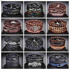 Andere armbanden memolissa vintage brede lederen armband voor mannen houten kralen gevlochten touwontwerper mode polsbandcadeau voor HIM240415