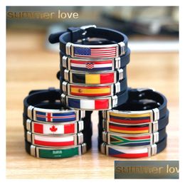 Andere armbanden nationale vlag Sile Spanje Duitsland Engeland Engeland Australië Brazilië Brazilië Brazilië Men Fitness Sporty sieraden Maat Verstelbare druppel D DHSXW