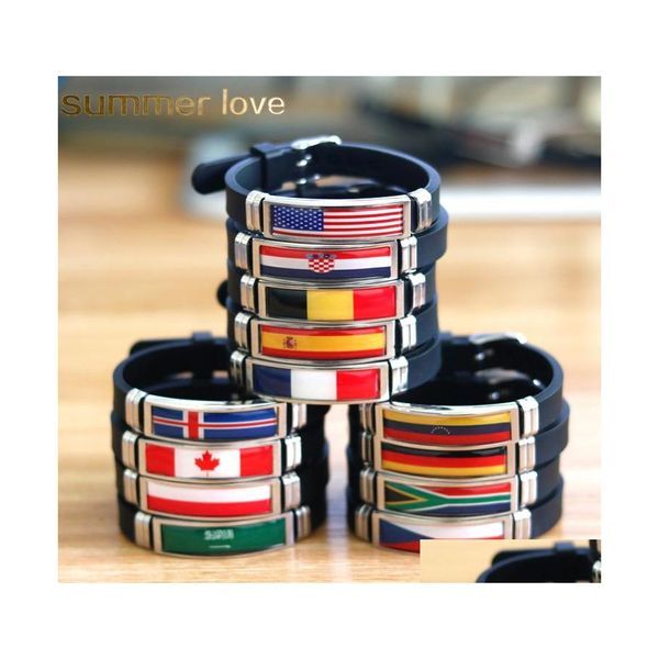 Autres Bracelets Drapeau National Sile Espagne Allemagne Angleterre Australie Brésil Bracelet Hommes Fitness Sportif Bijoux Taille Réglable Drop D Ot7K9