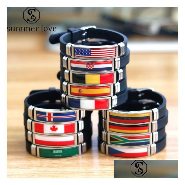 Autres Bracelets Drapeau National Espagne Allemagne Angleterre Australie Brésil Sile Bracelet Bracelet Hommes Fitness Sportif Bijoux Drop Delivery Dhzar