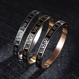 Andere armbanden Nieuw ontwerp manchetarmband Roestvrij staal Email Carving Romeins cijfer Paar voor mannen Vrouwen sieraden