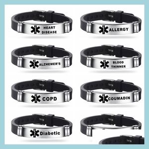 Andere armbanden Nieuwe Sile Medical Alert ID -armbanden voor mannen Vrouwen roestvrijstalen graveerbare armband Diabetes ernstige ziekte opkomst dh5wr