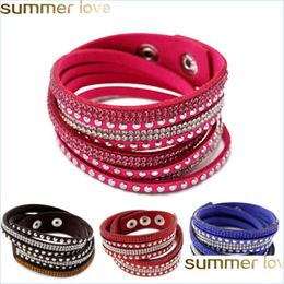 Autres Bracelets Nouveau À La Mode Mtilayer Wrap Bracelets En Cuir Pu Charme Bracelets Strass Cristal Pour Femmes Filles Pse Bijoux Fête Gif Dhlvh