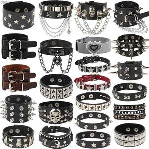 Andere armbanden punk hiphop rock pu lederen armband unisex trendy ketting schedel schedel pentagram klinknagel armband feest sieraden accessoiressl240415