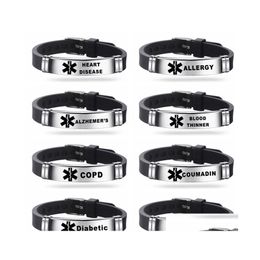 Andere armbanden roestvrijstalen gegraveerbare armband Medische waarschuwing ID Diabetes Epilepsie Alzheimers Allergie vrouwen mannen sile drop delive otyjr