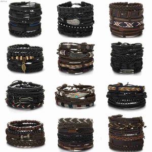 Autres bracelets Bracelets en cuir tressé enveloppe tressée Hommes Men de guitare croix vintage Perles en bois mâles bijoux bijoux Pulsera Hombrel240415