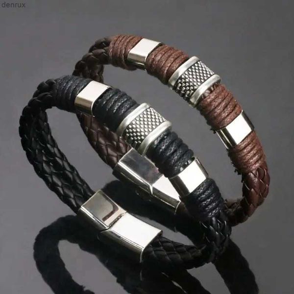 Autres bracelets Bracelets en cuir marron vintage pour hommes mari en acier inoxydable multicouche corde bracele en bracelet bijoux bijoux de bracele