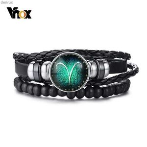 Andere armbanden vnox aries 12 horoscoop multi-layer lederen touw armbanden voor mannen cadeaus vintage pulseira juwelenl240415