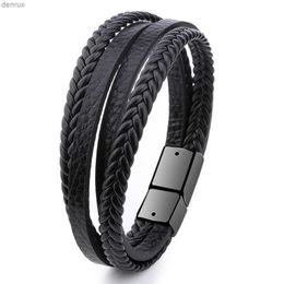 Andere armbanden ZG 2023 Vintage Design Handweven armband voor Men Alloy Magnetic Buckle Leather Lederen Bracelet JewelryL240415