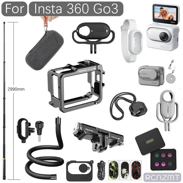 Autres produits de caméra Kit d'accessoires pour Insta360 GO 3 Étui en silicone ND UV CPL Cadre de filtre Adaptateur de montage en cage Trépied en verre trempé Étui à selfie Sac 231007