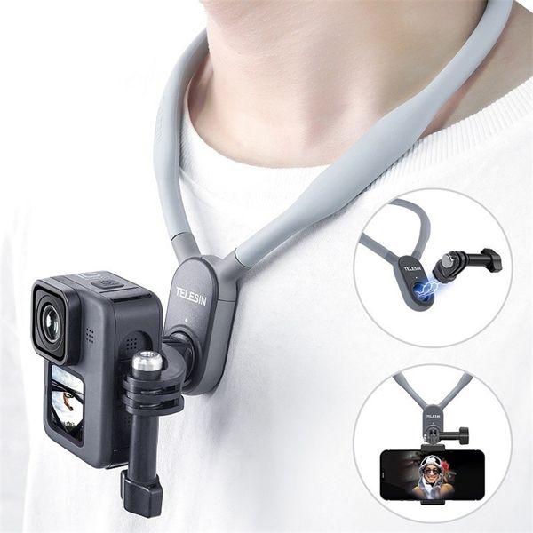 Otros productos de cámara TELESIN Soporte de cuello de silicona para GoPro Hero 12 11 10 9 8 7 6 Insta360 DJI Osmo Action Smartphone Accesorios de acción magnética 230920