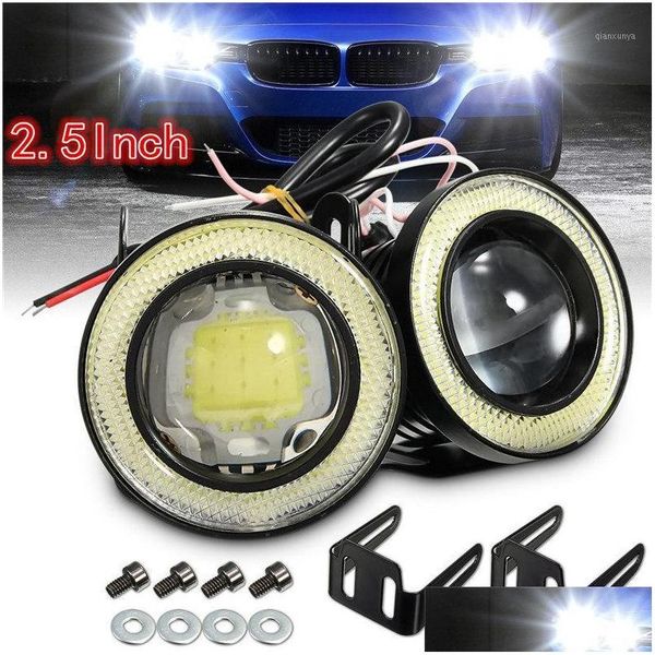 Otras luces del coche 2 unids 2.5/3.5 pulgadas Proyector COB LED Luz de niebla Halo Angel Eyes Anillos Drl Blanco 12V Lámpara de carretera 1 Drop Entrega Móviles Dhgdk