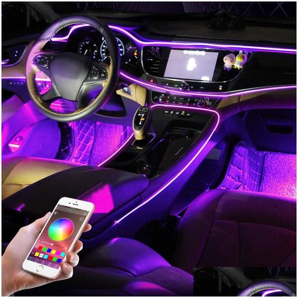 Autres lumières de voiture intérieure Ambient Light Backlight El Neon Strip 12V RVB Mtiple modes App Contrôle sonore de porte décorative LA DHIAL