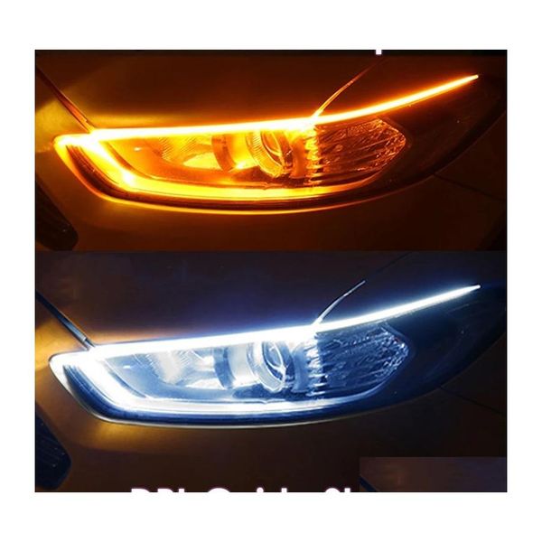 Autres feux de voiture Lumière 2Pcs Led Drl Daytime Running Styling Dynamic Streamer Flow Amber Blub Turn Signal Warning Steering Fog Day La Dhgfi