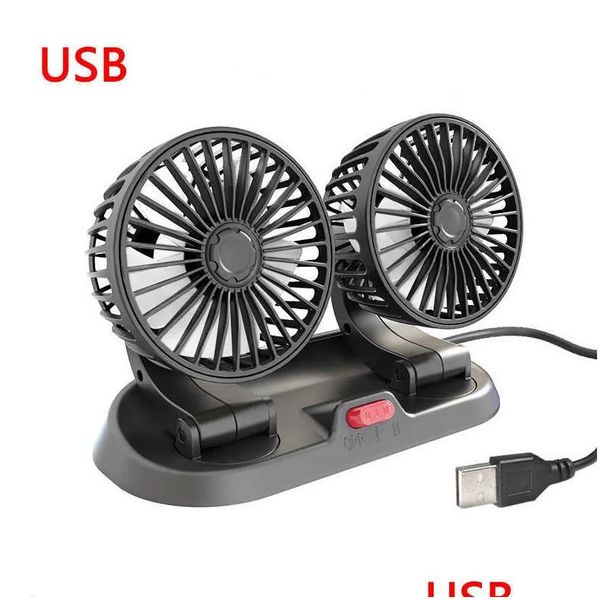 Autres outils de nettoyage de soins Nouveau ventilateur de voiture refroidissement double tête USB à faible bruit 2 vitesses ventilateurs de circulation d'air réglables à 360 degrés pour tableau de bord Dh7Az