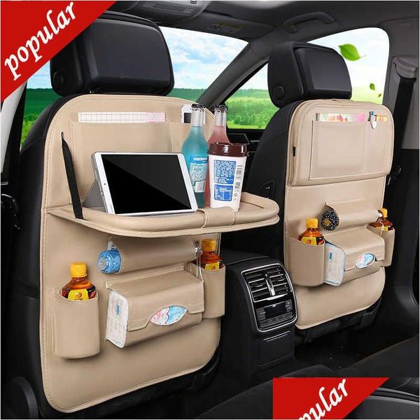 Autres outils de nettoyage de soins Nouveau siège de voiture Organisateur de dossier de siège de voiture Sac de rangement en cuir PU Plateau de table pliable Accessoires de voyage Livraison directe Dhbom