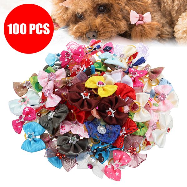 Autres fournitures de chat 100pcs cheveux de chien arcs topknot multicolore animal de compagnie chiot brillant fleur peals produits de toilettage 230414